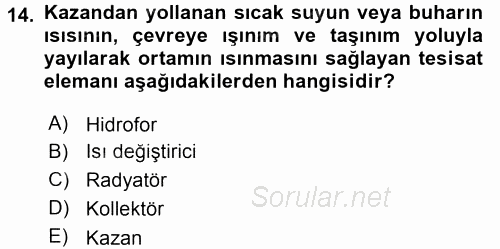 Isıtma Havalandırma ve Klima Sistemlerinde Enerji Ekonomisi 2016 - 2017 Ara Sınavı 14.Soru