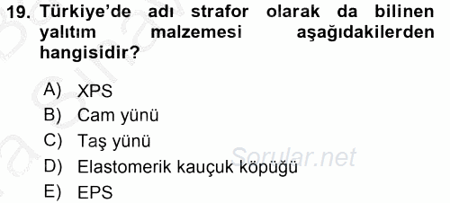 Isıtma Havalandırma ve Klima Sistemlerinde Enerji Ekonomisi 2016 - 2017 Ara Sınavı 19.Soru