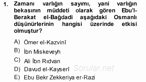 İslam Düşünce Tarihi 2014 - 2015 Tek Ders Sınavı 1.Soru