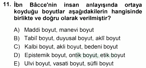 İslam Düşünce Tarihi 2014 - 2015 Tek Ders Sınavı 11.Soru