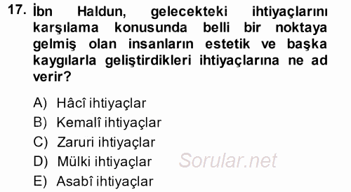 İslam Düşünce Tarihi 2014 - 2015 Tek Ders Sınavı 17.Soru
