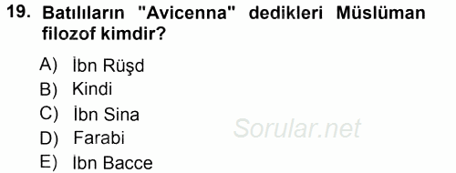 İslam Düşünce Tarihi 2014 - 2015 Tek Ders Sınavı 19.Soru