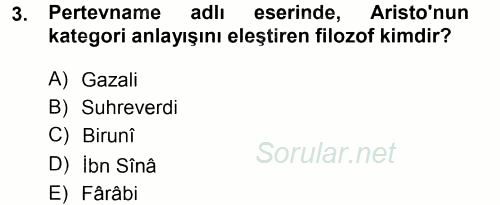 İslam Düşünce Tarihi 2014 - 2015 Tek Ders Sınavı 3.Soru