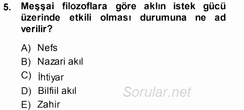 İslam Düşünce Tarihi 2014 - 2015 Tek Ders Sınavı 5.Soru