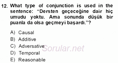 Türkçe Tümce Bilgisi Ve Anlambilim 2013 - 2014 Dönem Sonu Sınavı 12.Soru