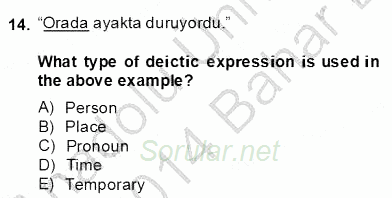 Türkçe Tümce Bilgisi Ve Anlambilim 2013 - 2014 Dönem Sonu Sınavı 14.Soru