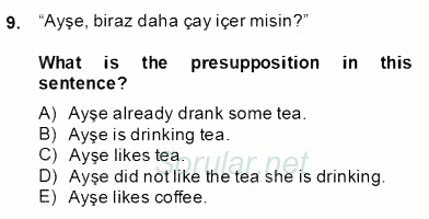 Türkçe Tümce Bilgisi Ve Anlambilim 2013 - 2014 Dönem Sonu Sınavı 9.Soru