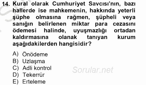 Ceza Muhakemesi Hukuku 2012 - 2013 Dönem Sonu Sınavı 14.Soru