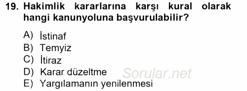 Ceza Muhakemesi Hukuku 2012 - 2013 Dönem Sonu Sınavı 19.Soru