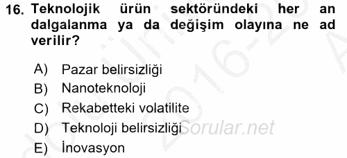 Teknoloji Perakendeciliği 2016 - 2017 Ara Sınavı 16.Soru