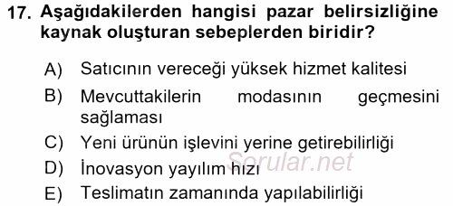 Teknoloji Perakendeciliği 2016 - 2017 Ara Sınavı 17.Soru