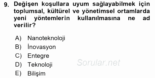 Teknoloji Perakendeciliği 2016 - 2017 Ara Sınavı 9.Soru