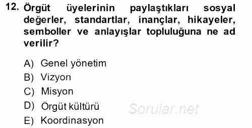 Stratejik Yönetim 1 2014 - 2015 Tek Ders Sınavı 12.Soru