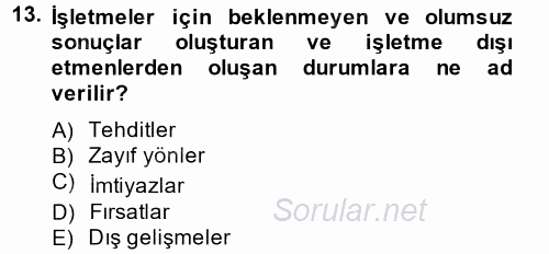 Stratejik Yönetim 1 2014 - 2015 Tek Ders Sınavı 13.Soru