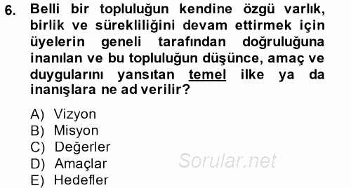 Stratejik Yönetim 1 2014 - 2015 Tek Ders Sınavı 6.Soru