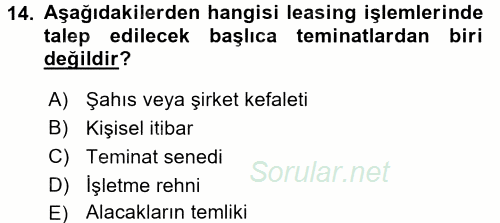 Dış Ticaret İşlemleri 2017 - 2018 Dönem Sonu Sınavı 14.Soru