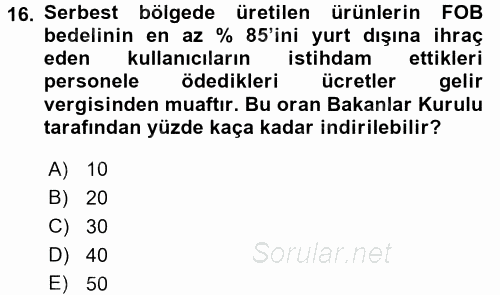 Dış Ticaret İşlemleri 2017 - 2018 Dönem Sonu Sınavı 16.Soru