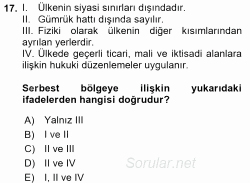 Dış Ticaret İşlemleri 2017 - 2018 Dönem Sonu Sınavı 17.Soru