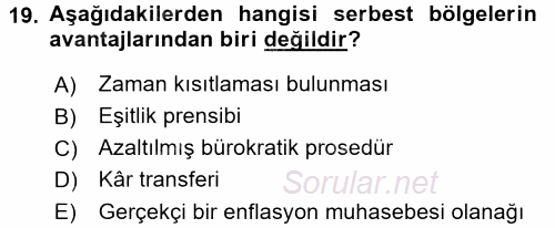 Dış Ticaret İşlemleri 2017 - 2018 Dönem Sonu Sınavı 19.Soru