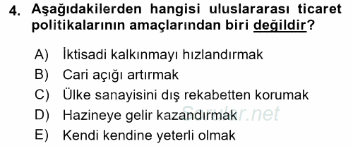 Dış Ticaret İşlemleri 2017 - 2018 Dönem Sonu Sınavı 4.Soru