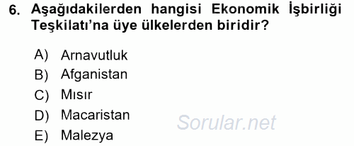 Dış Ticaret İşlemleri 2017 - 2018 Dönem Sonu Sınavı 6.Soru