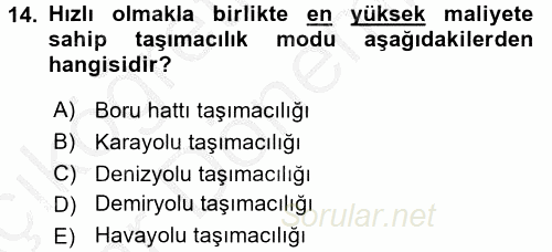 Lojistik Yönetimi 2016 - 2017 Ara Sınavı 14.Soru