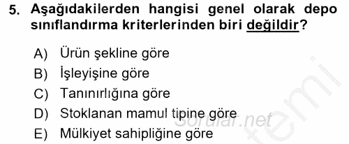 Lojistik Yönetimi 2016 - 2017 Ara Sınavı 5.Soru