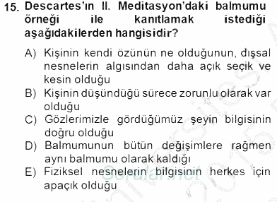 Zihin Felsefesi 2014 - 2015 Ara Sınavı 15.Soru