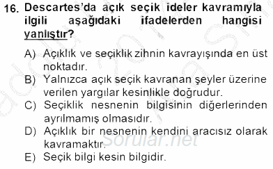 Zihin Felsefesi 2014 - 2015 Ara Sınavı 16.Soru