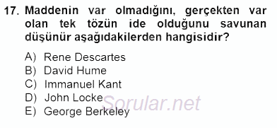 Zihin Felsefesi 2014 - 2015 Ara Sınavı 17.Soru