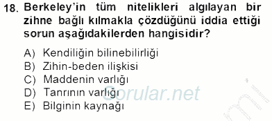 Zihin Felsefesi 2014 - 2015 Ara Sınavı 18.Soru