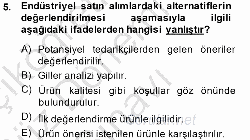 Pazarlama Yönetimi 2014 - 2015 Dönem Sonu Sınavı 5.Soru
