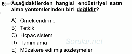 Pazarlama Yönetimi 2014 - 2015 Dönem Sonu Sınavı 6.Soru