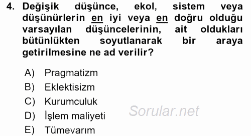 İktisadi Düşünceler Tarihi 2016 - 2017 Dönem Sonu Sınavı 4.Soru