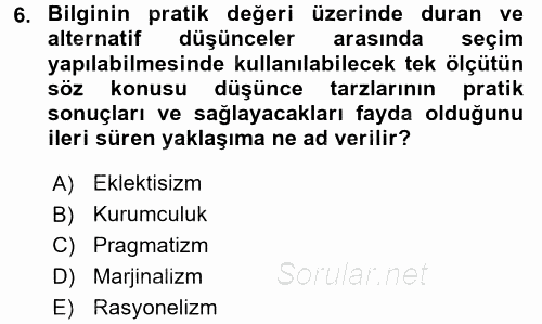 İktisadi Düşünceler Tarihi 2016 - 2017 Dönem Sonu Sınavı 6.Soru