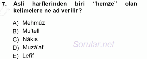 Osmanlı Türkçesi Grameri 1 2014 - 2015 Ara Sınavı 7.Soru