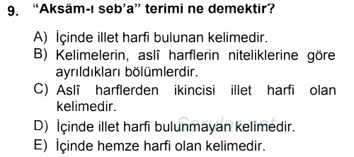 Osmanlı Türkçesi Grameri 1 2014 - 2015 Ara Sınavı 9.Soru