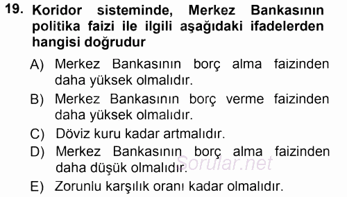 Para ve Banka 2013 - 2014 Tek Ders Sınavı 19.Soru