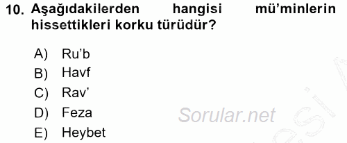 Tefsir 2015 - 2016 Dönem Sonu Sınavı 10.Soru