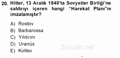 Siyasi Tarih 2014 - 2015 Ara Sınavı 20.Soru