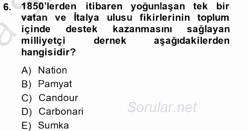 Siyasi Tarih 2014 - 2015 Ara Sınavı 6.Soru