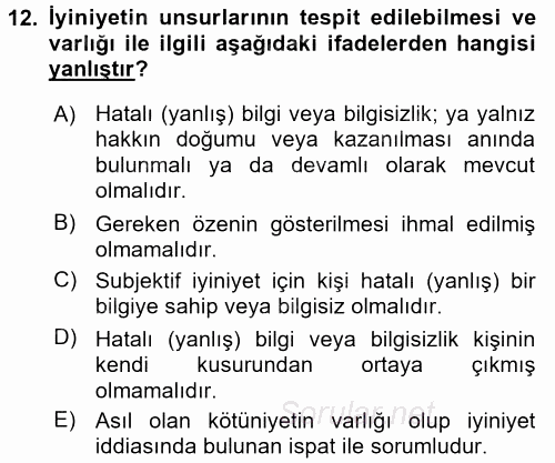 Hukukun Temel Kavramları 2015 - 2016 Tek Ders Sınavı 12.Soru