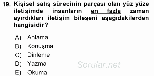 Satış Teknikleri 2015 - 2016 Ara Sınavı 19.Soru