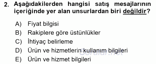 Satış Teknikleri 2015 - 2016 Ara Sınavı 2.Soru