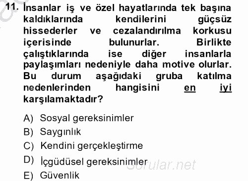 Sosyal Psikoloji 2 2014 - 2015 Ara Sınavı 11.Soru