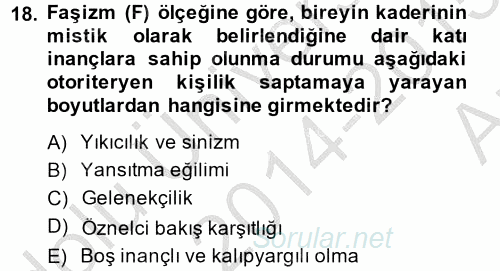 Sosyal Psikoloji 2 2014 - 2015 Ara Sınavı 18.Soru