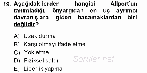 Sosyal Psikoloji 2 2014 - 2015 Ara Sınavı 19.Soru