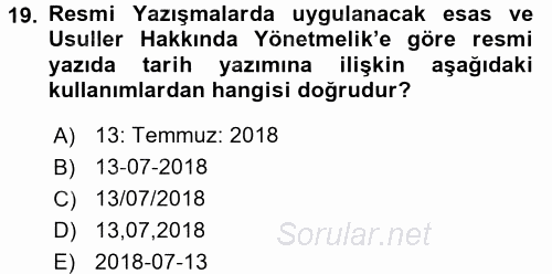 Kalem Mevzuatı 2017 - 2018 3 Ders Sınavı 19.Soru
