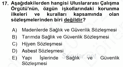 İş Sağlığı ve Güvenliği 2015 - 2016 Dönem Sonu Sınavı 17.Soru