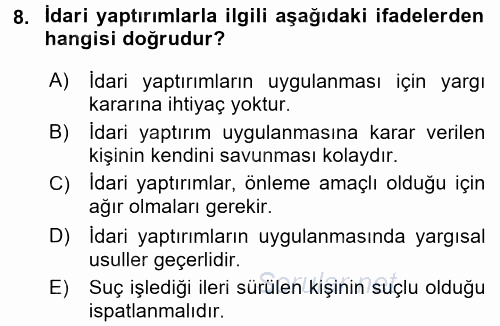 İş Sağlığı ve Güvenliği 2015 - 2016 Dönem Sonu Sınavı 8.Soru